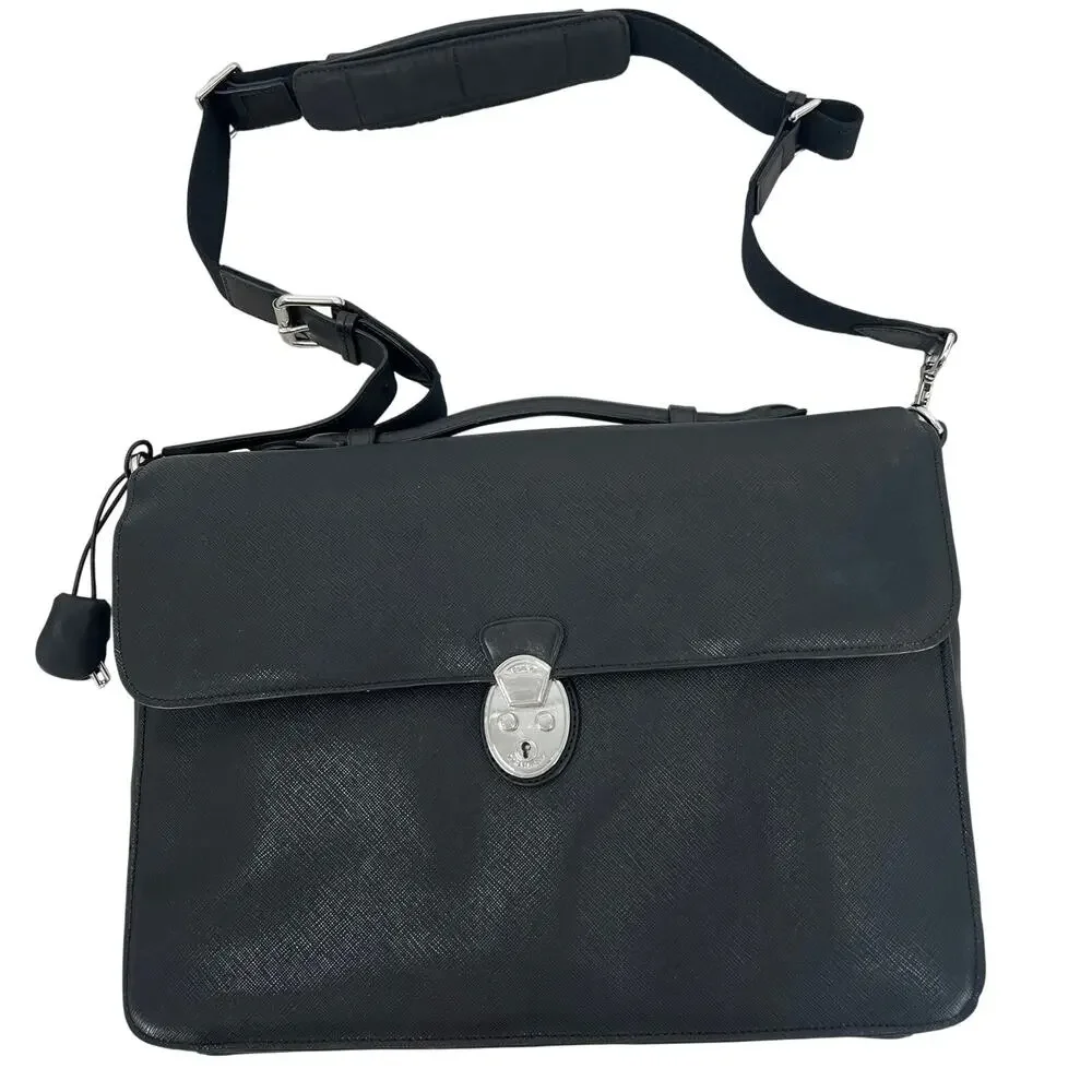 TUMI MCMLXXV Coated Canvas & Leather Top Handle Locking Briefcase Messenger Bag